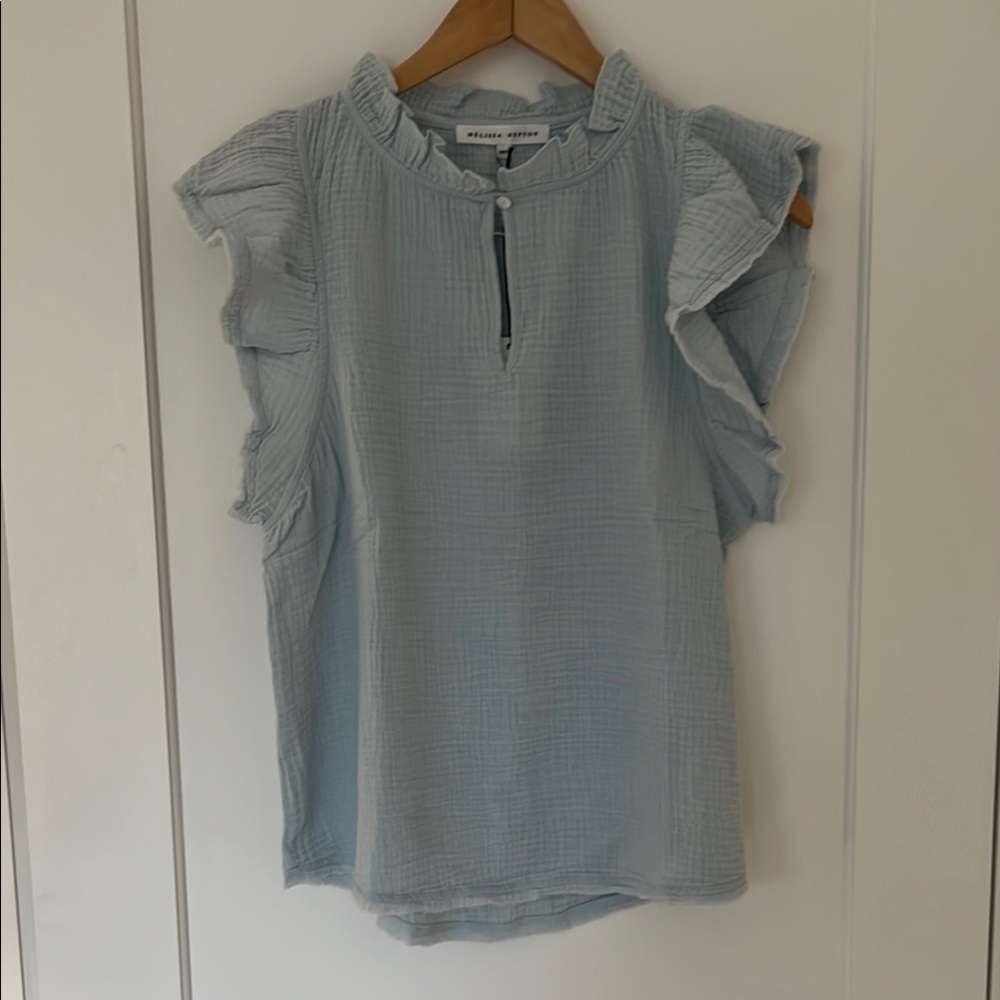 Melissa Nepton Crinkle Cotton Ruffle Sleeve Blouse